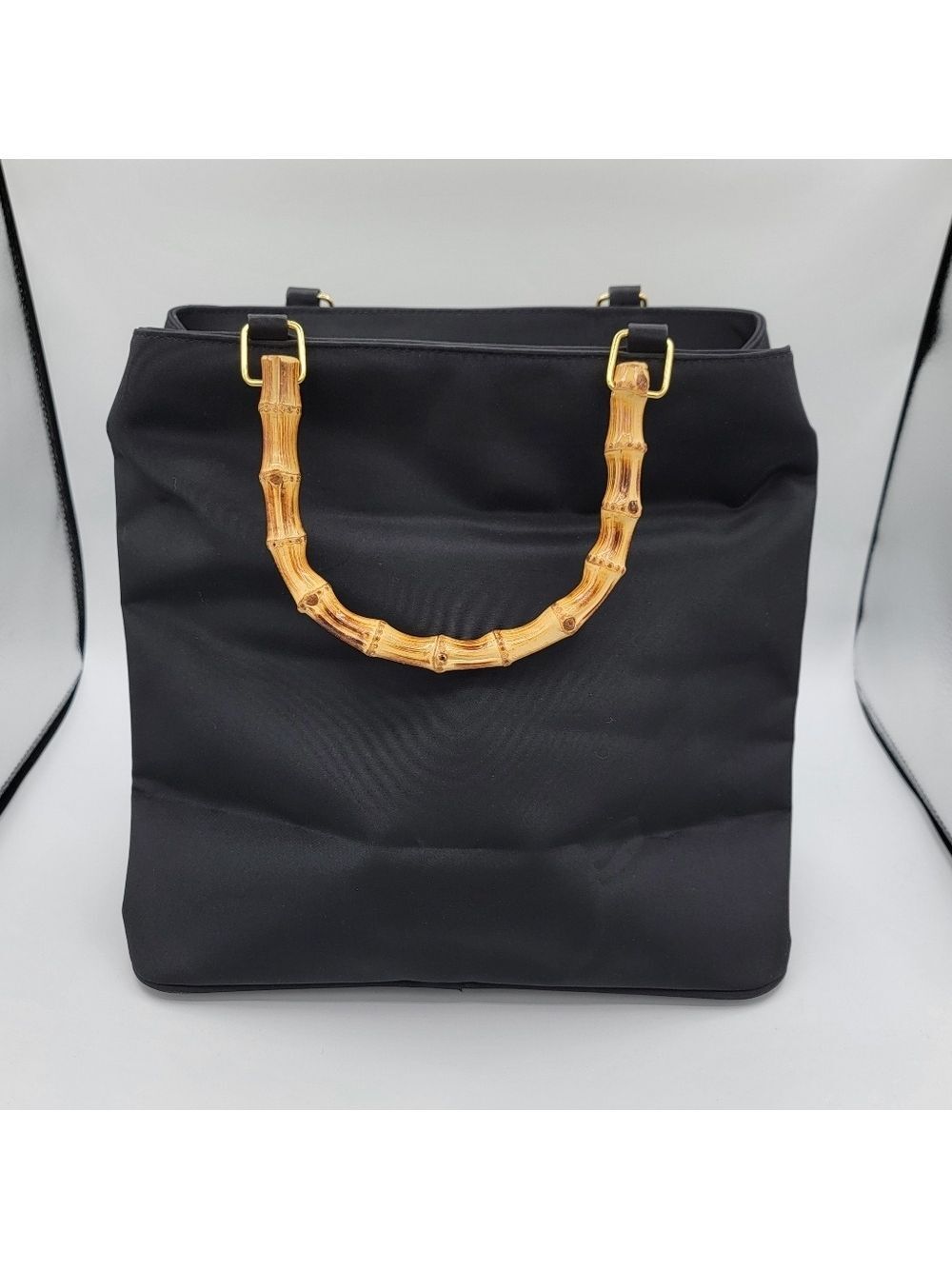 Black Tote Bag with Bamboo Handles #3064 - Picture 6 of 16